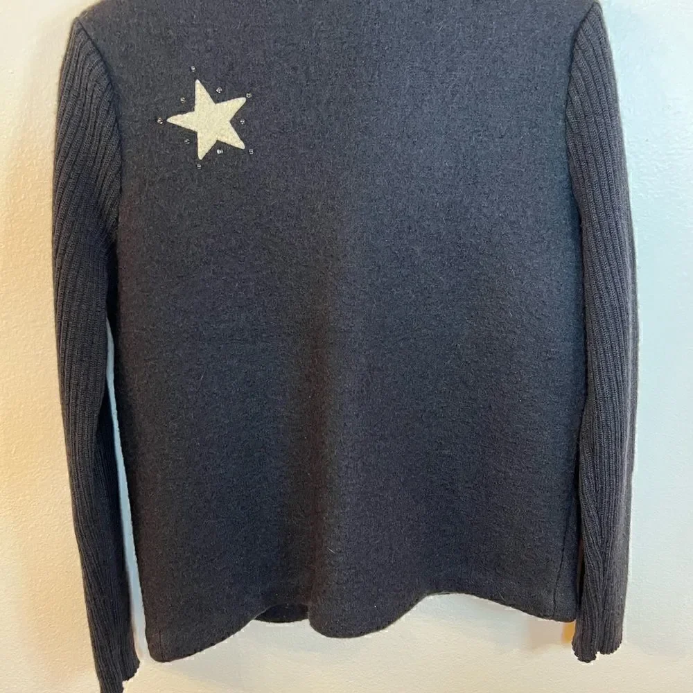 Christopher & Banks sweater women sz large  winter snowman zip front black wool